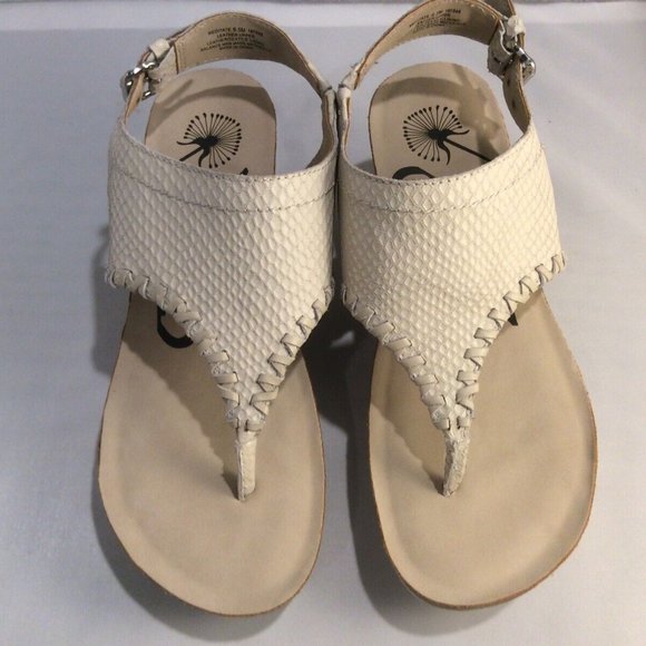 SOLD-OTBT Meditate Size 6.5M Beige Leather Thong Flip Flops Wedge Sandals -EUC - Picture 1 of 8
